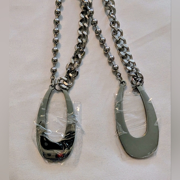 Silver Link Chain Choker Necklace Y2K Minimalist Abstract - Picture 4 of 4
